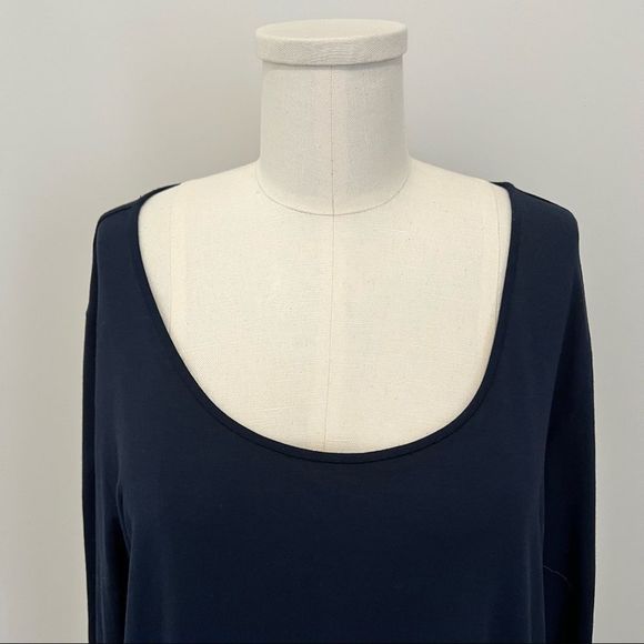Eileen Fisher Navy Blue Long Sleeve Scoop Neck T-Shirt - Picture 2 of 10